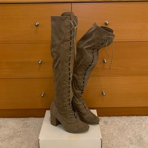 Lace up Thigh High Suede Boots
